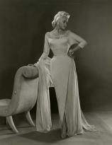 Jayne Mansfield in the Charles LeMaire gown she wore to meet Queen Elizabeth II, 1957