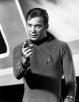 William Shatner as Captain Kirk in Star Trek points at you