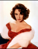 Elizabeth Taylor in red dress and white fur