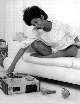 Nichelle Nichols at home with her tape recorder