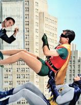 Dick Clark, Burt Ward and Adam West in the TV series Batman, 1960s