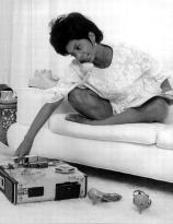 Nichelle Nichols at home with her tape recorder