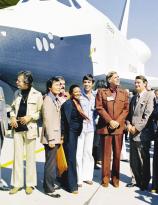 The Star Trek cast on hand for the space shuttle Enterprises maiden voyage on September 17, 1976