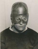 American Football helmet with built in goggles 1930