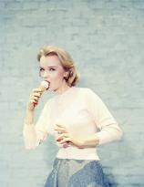 Anne Francis has an ice cream cone, 1950s