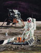 Gouache illustration painting created as cover art for INTO SPACE, The Starting Point - 1970