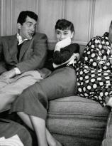 Audrey Hepburn hangs out with Dean Martin and Jerry Lewis at Paramount Studios, 1953