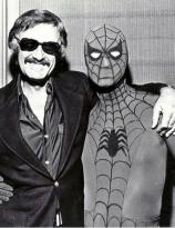 Stan Lee with Spider-Man (Danny Seagren) on the set of THE ELECTRIC COMPANY, circa 1975