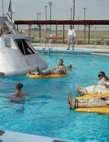 The crew of Apollo 1 relaxes during training, 1966