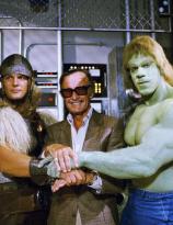 Stan Lee with Thor and the Incredible Hulk