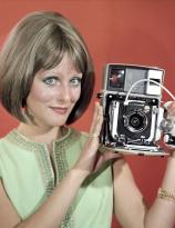 A 1970s promotional photograph from Hungary for a Linhof Technica 70 Press Camera