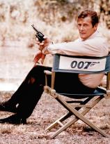 Roger Moore takes a break on the set